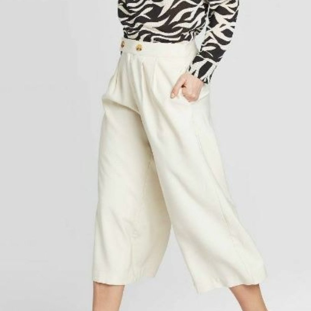 Who What Wear Wide Leg Crop High Rise Cream Pant Size 12 Misses NWT